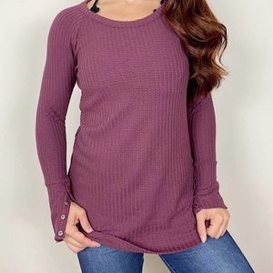 Chaser waffle knit long sleeved shirt in plum Size XXL